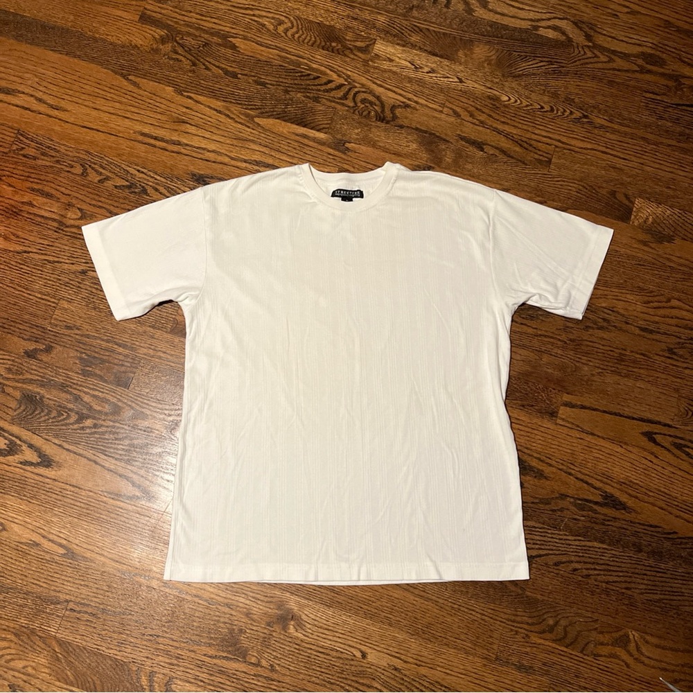 Vintage 90s Structure Men’s Large White USA Made 100% Cotton Ribbed T-Shirt Tee